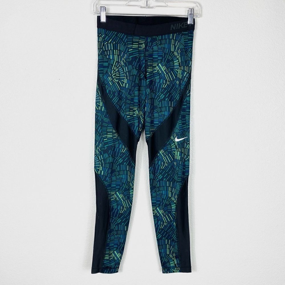 Nike Pro Dri-Fit Black & Green Geometric Sunburst Leggings